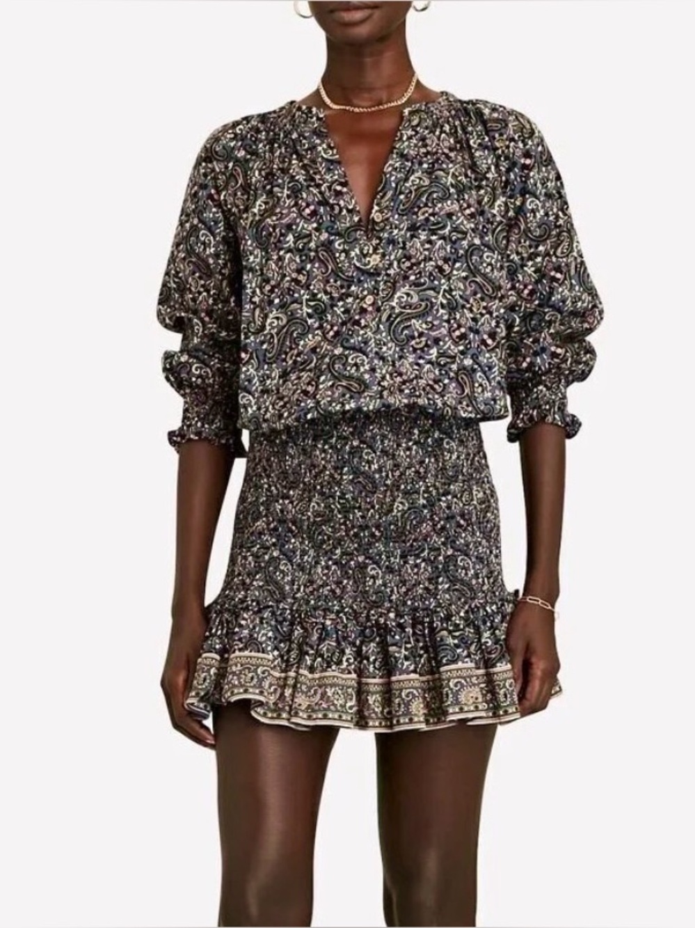 Veronica Beard Karlina Mini Dress Blue Pink Smocked Floral Paisley Cotton Size 6